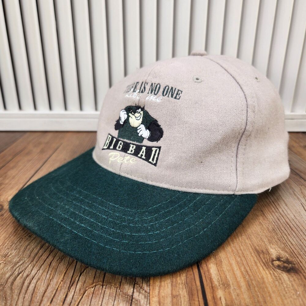 VTG 90s Disneyland Paris Big Bad Pete Disney Hat Green Tan Wool Strapback Cap